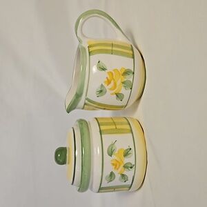 Cottage Core Royal Norfolk Yellow Rose Ceramic Creamer & Covered Sugar Bowl T5